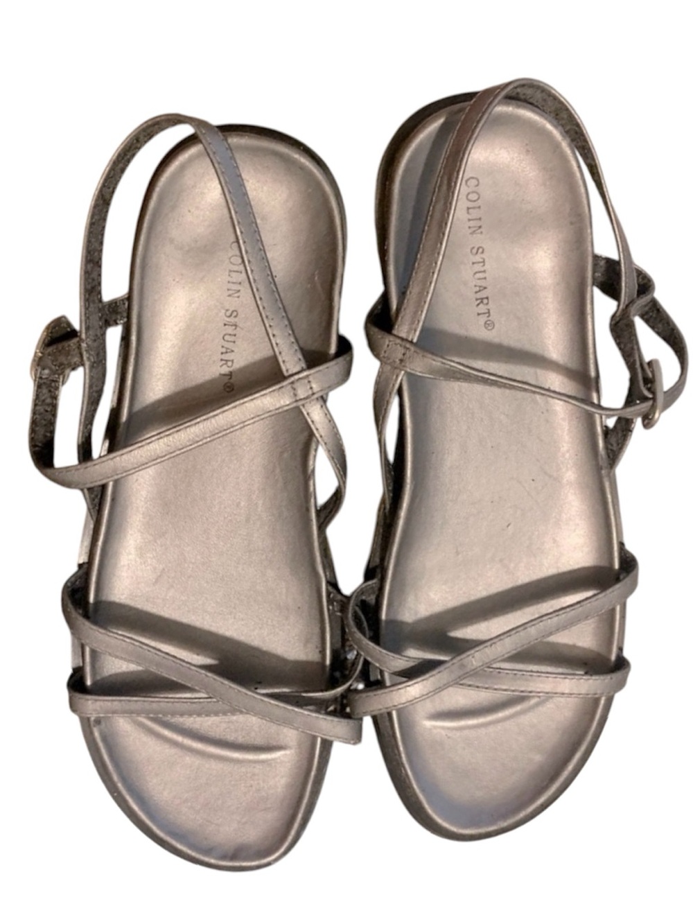 Colin Stuart Silver Grey Metallic Leather Upper Sandals Size 8